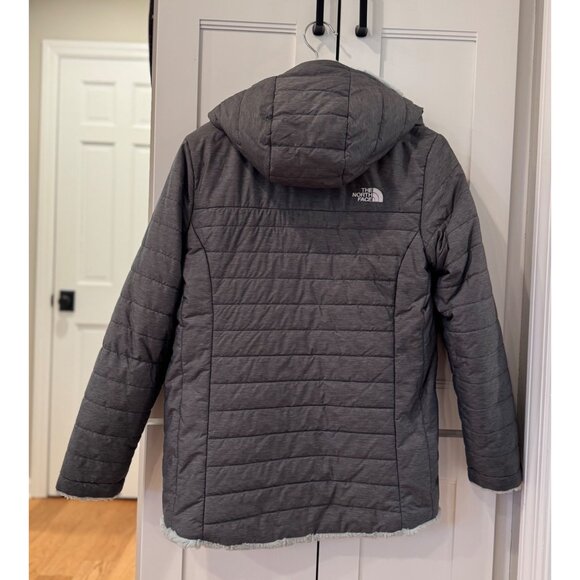 North Face Girls Jacket with Hood Mossbud Swirl Gray Size Large Coat 14/16 Blue - Picture 5 of 7